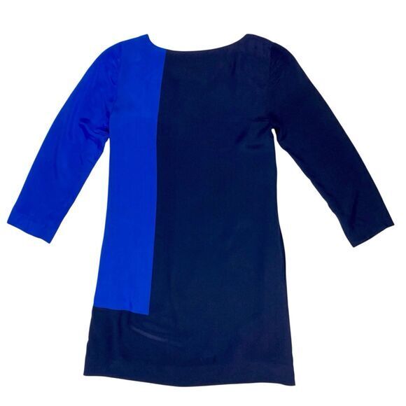 J. Crew Dress Womens Size Small Blue Colorblock 100% Silk Mini Shift Career Midi - Picture 6 of 16